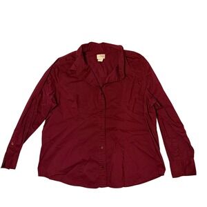 Falls Creek Womens Burgundy Red‎ Button Down Shirt Long Sleeve Stretch Size 2X